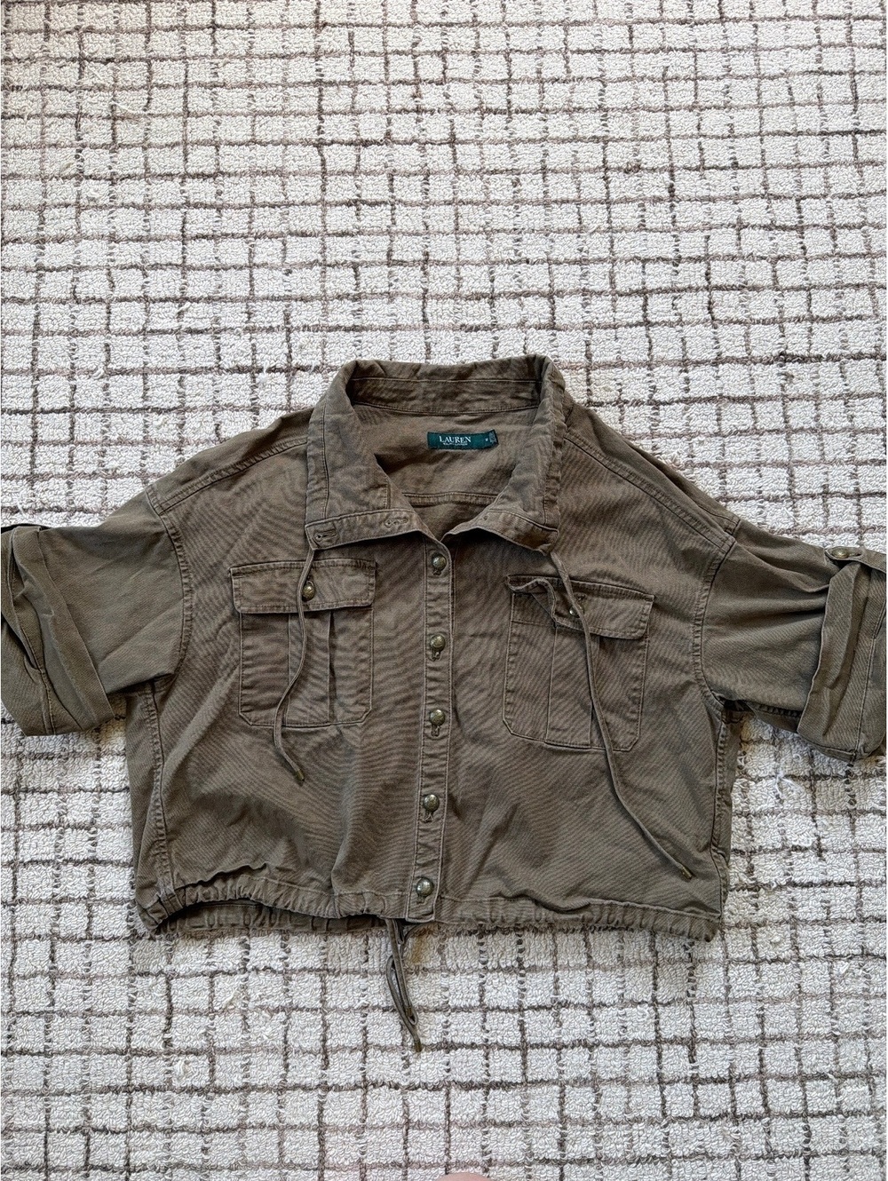 Women’s Lauren Ralph Lauren canvas utility jacket short sleeve gorpcore 12 green
